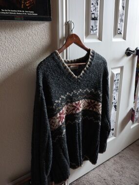 St. John's Bay Dark Gray Knit Sweater with Multicolor Trim